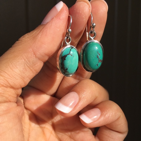 Genuine South American Turquoise Earrings - Natural Colour -925 Sterling Silver - Picture 5 of 8